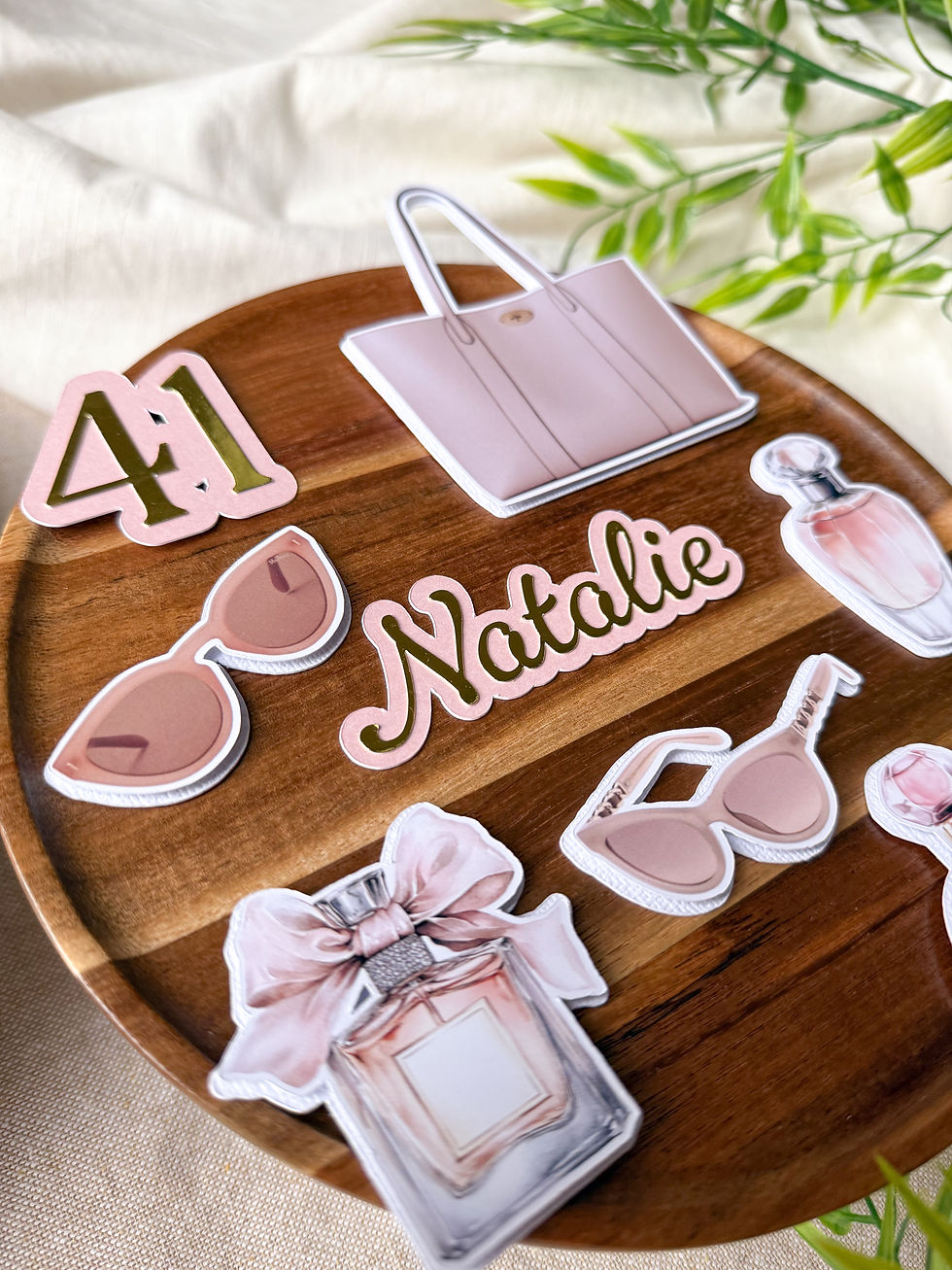 Thumbnail: Girly perfume sunglasses & handbags Cake Topper Set