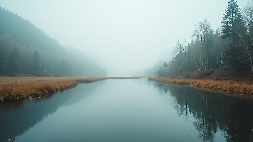 Eye-level view of a serene landscape with a calm lake