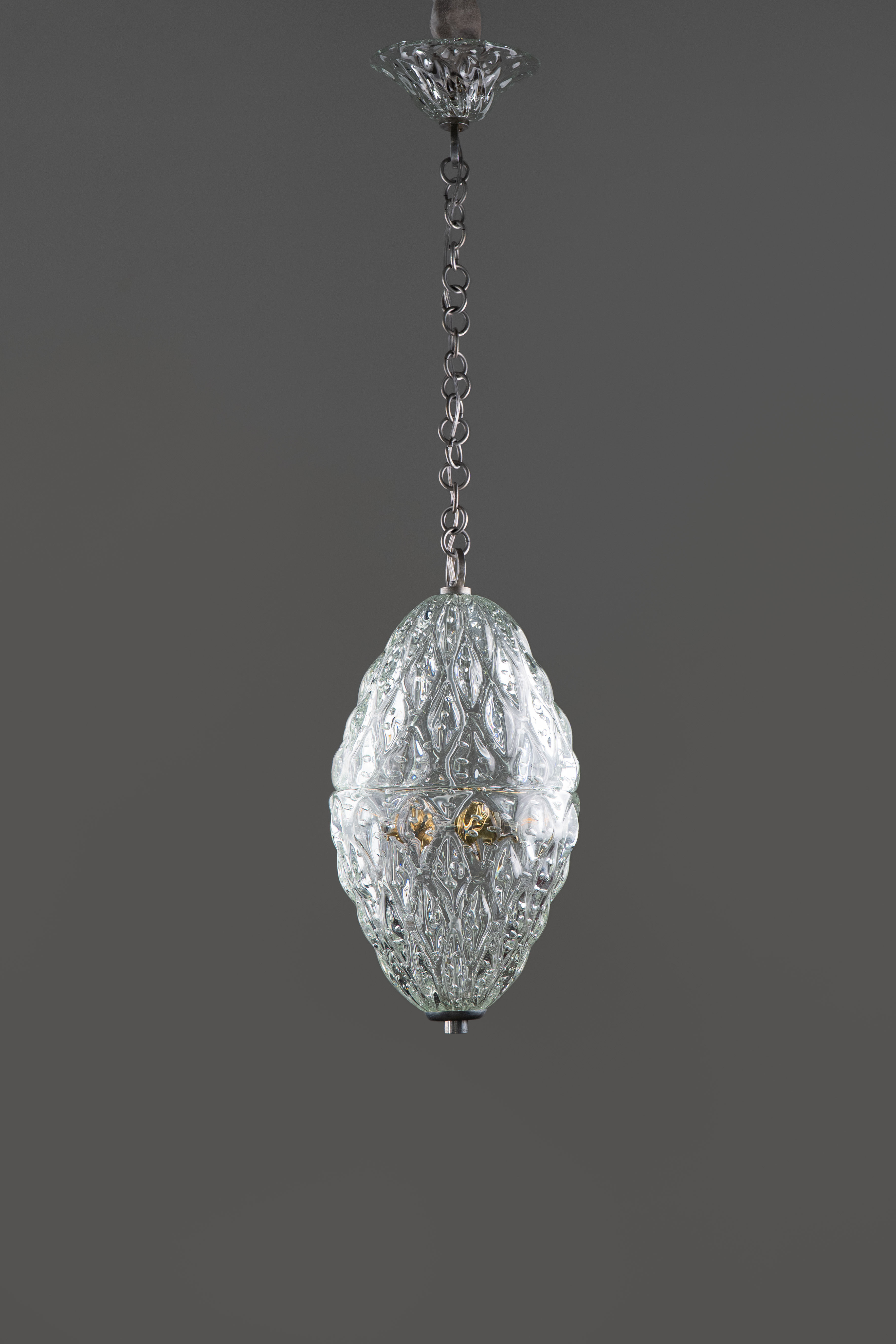 Lantern Art Deco Barovier & Toso Murano Glass Chandelier 1940s