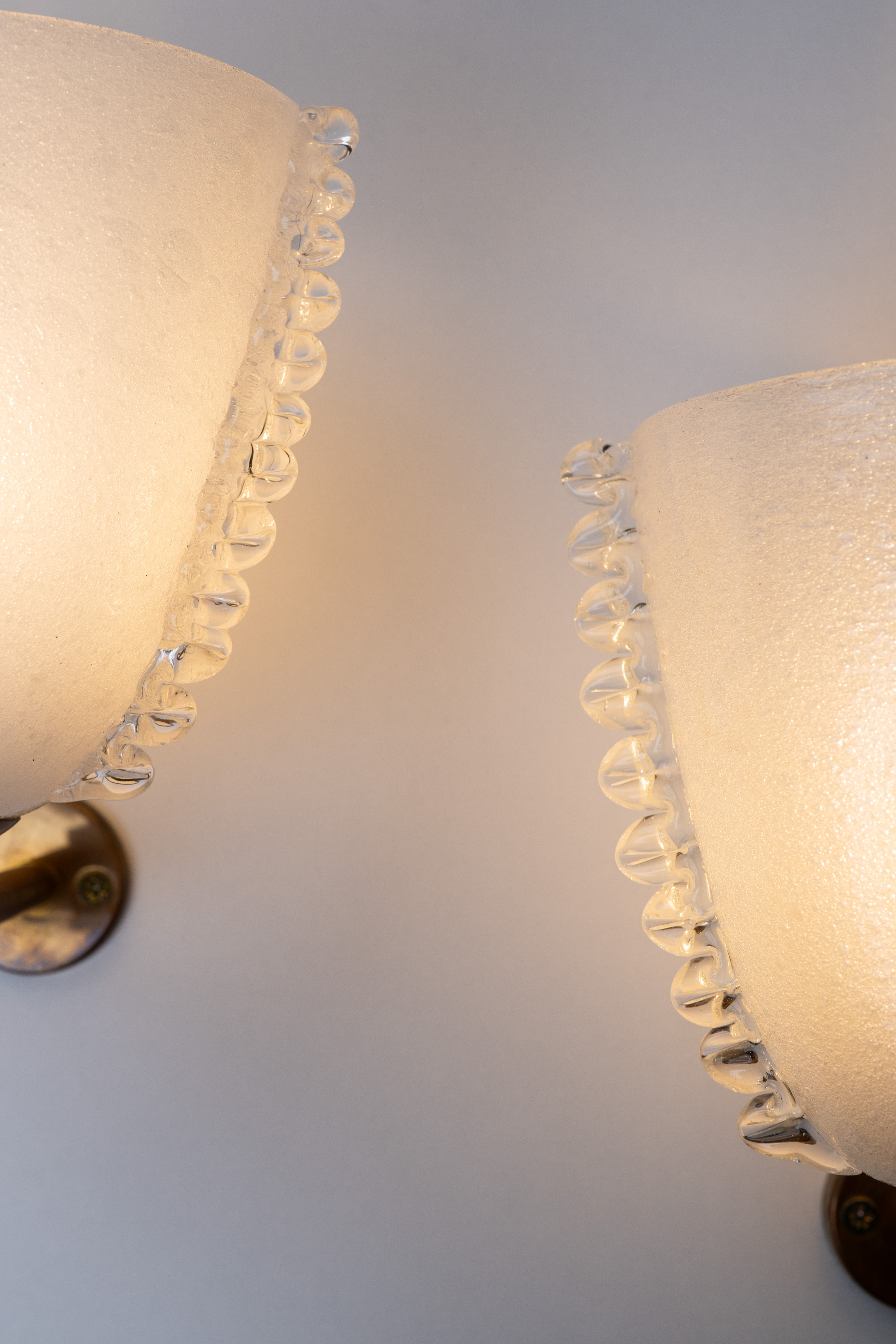 Set of 2 Art Deco Venini Murano Glass Wall Lamps 1950s