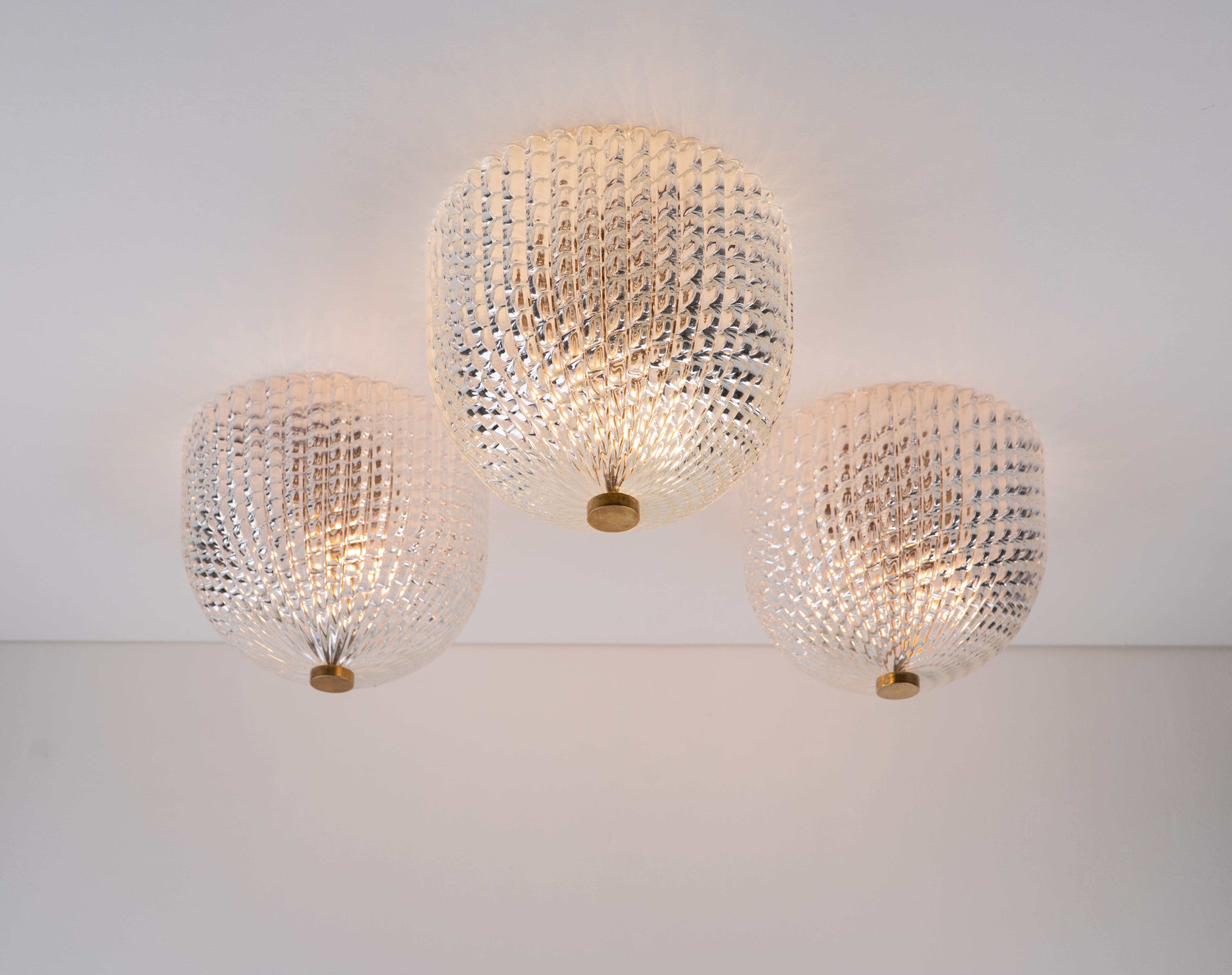 Set of 3 Venini Murano Glass Ceiling Lamp 1940s