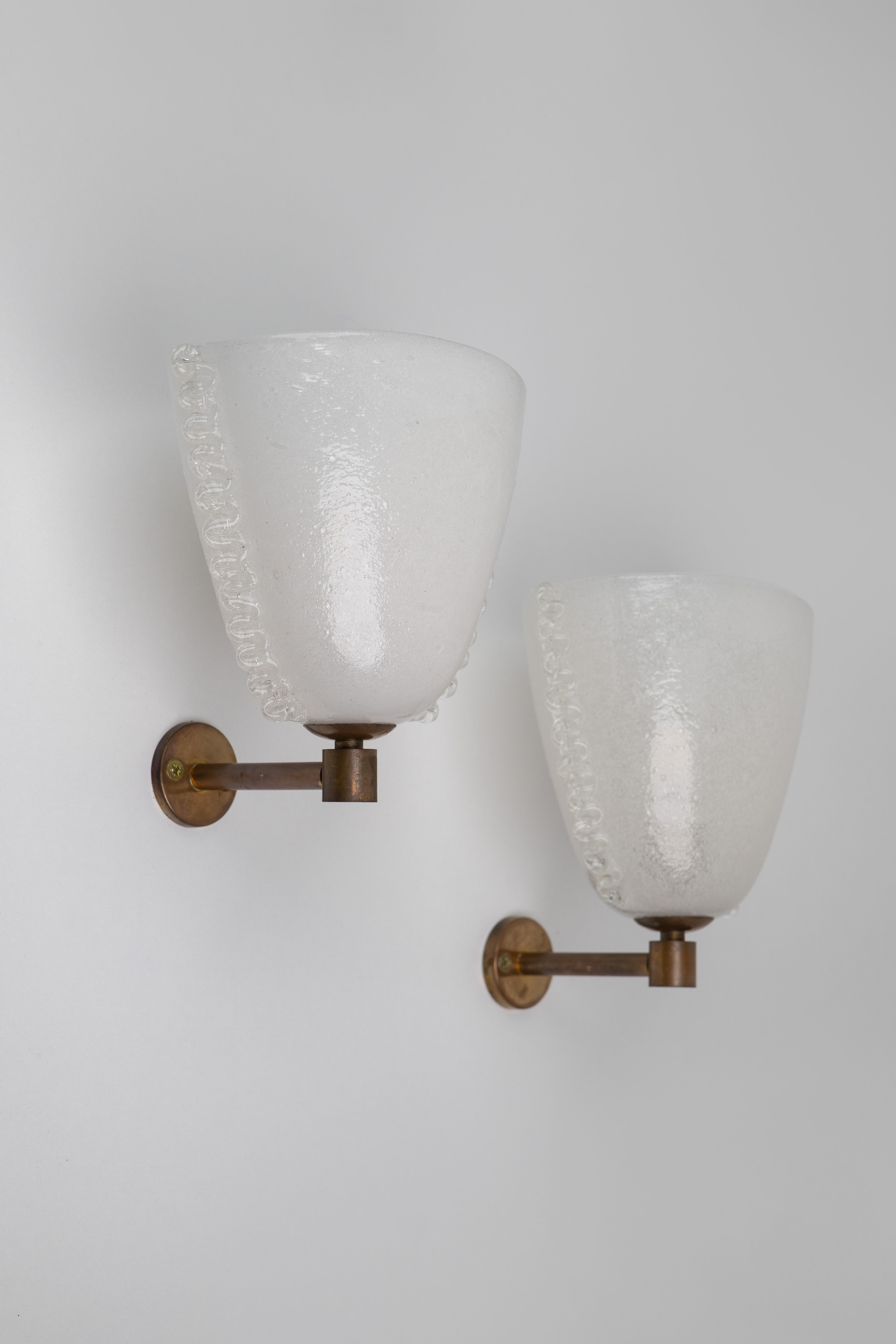 Set of 2 Art Deco Venini Murano Glass Wall Lamps 1950s