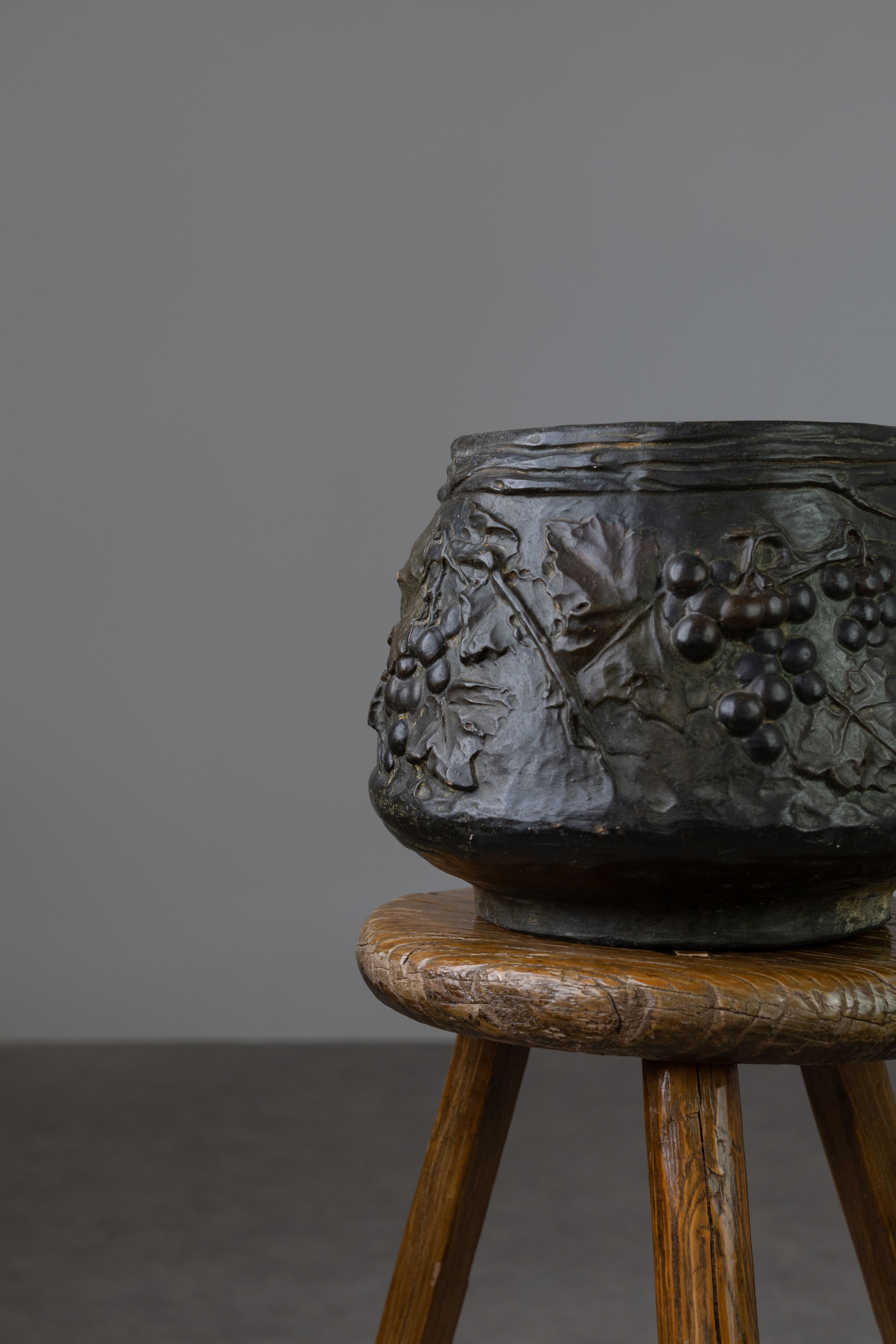 Antique Italian Mediterranean Embossed Ceramic Flower Pot 1930s