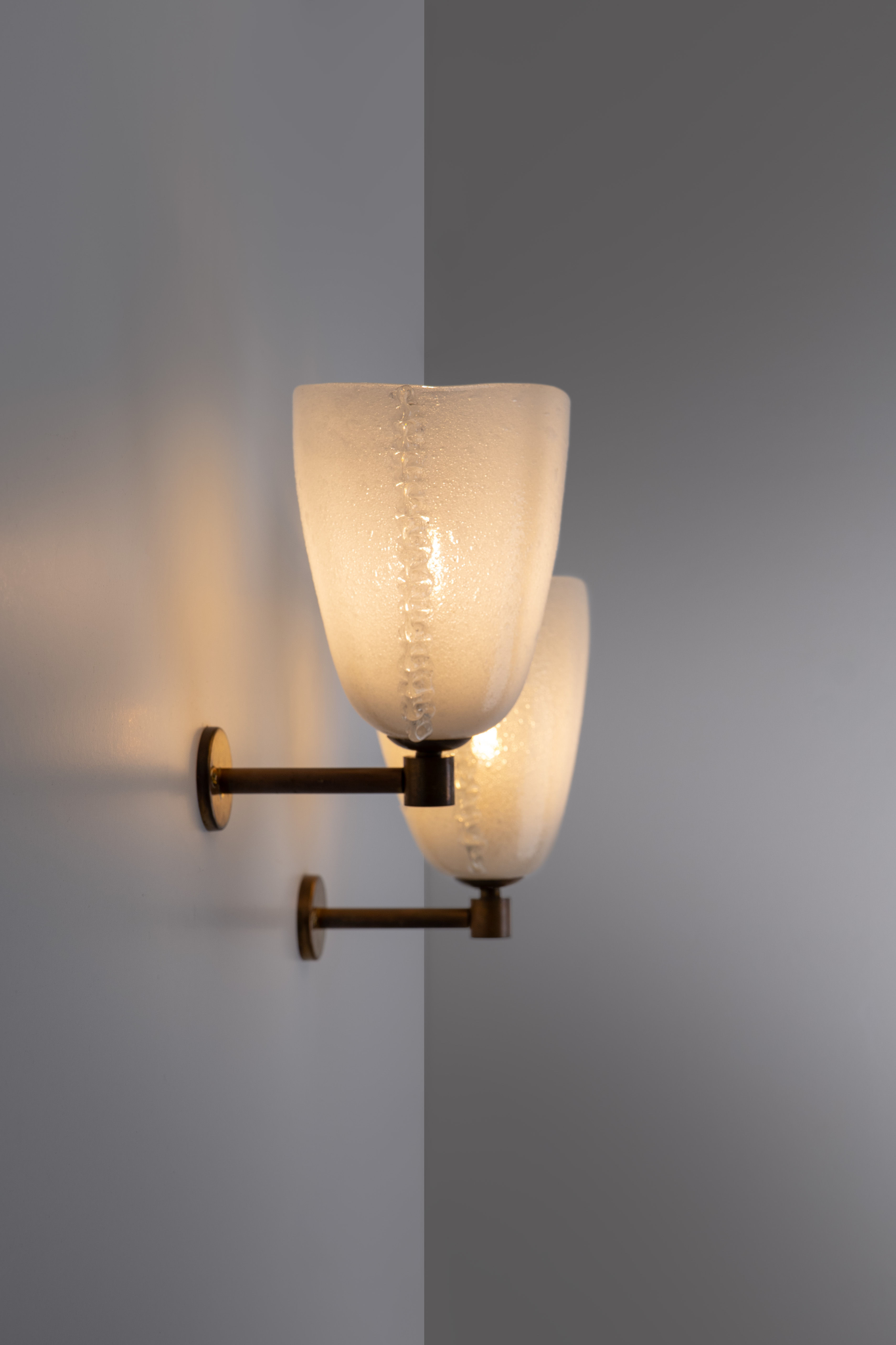 Set of 2 Art Deco Venini Murano Glass Wall Lamps 1950s