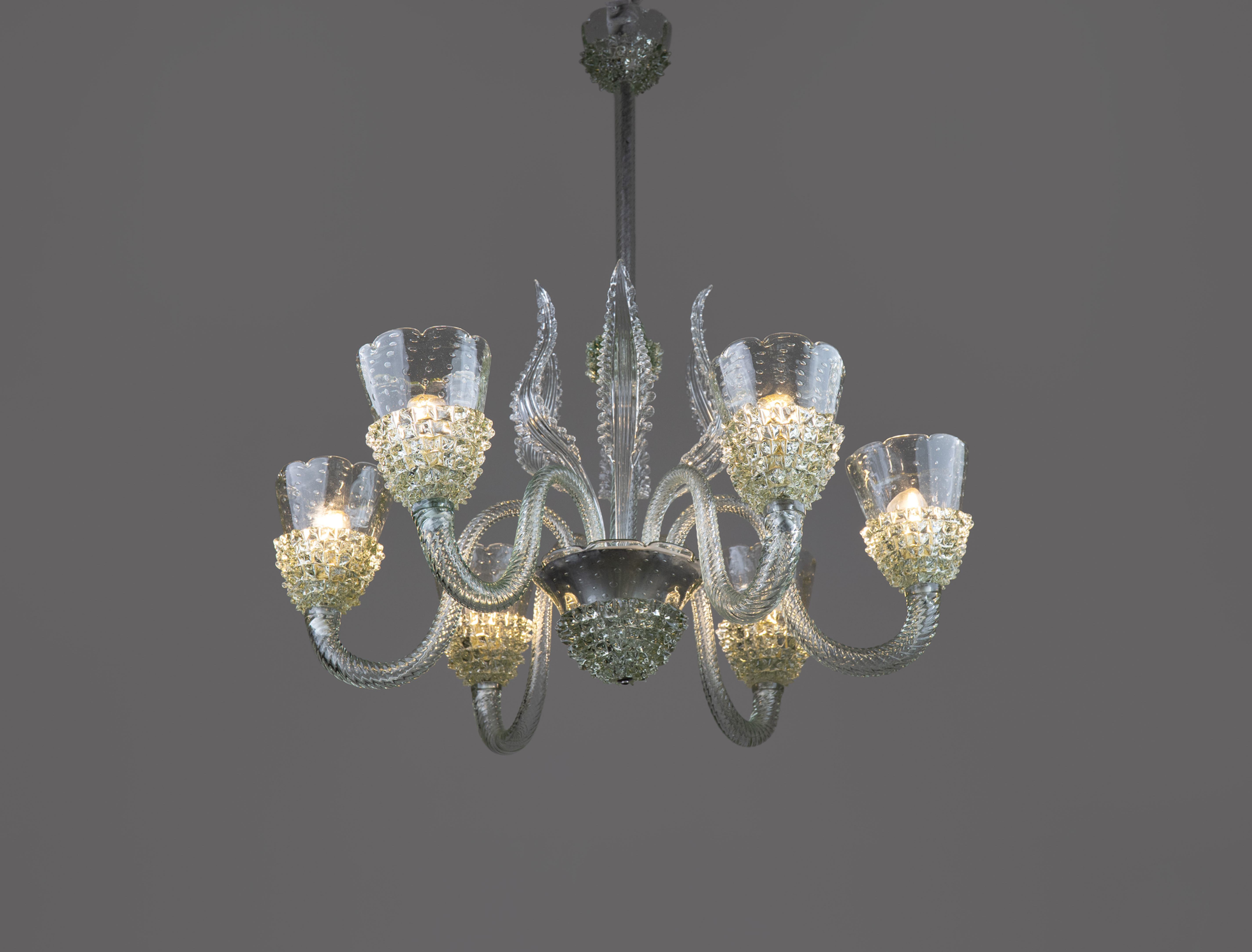 Rostrato Deco Barovier & Toso Murano Glass Chandelier 1940s