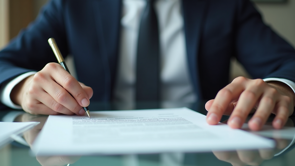 Eye-level view of a mobile notary public at work with documents