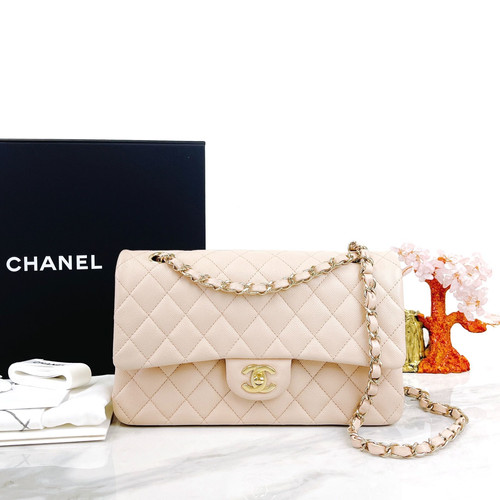 CHANEL CF Double Flap Medium 22C Caviar Light Beige Luxury Paradise HK