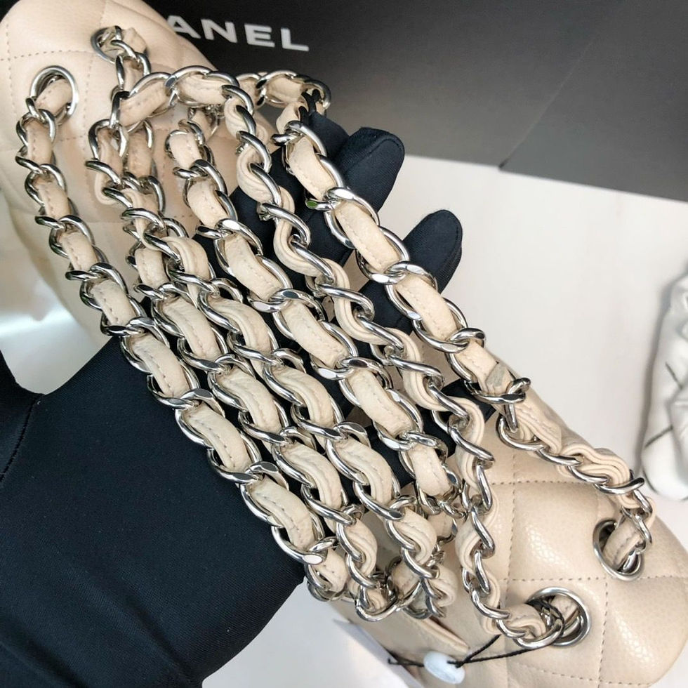 Thumbnail: chanel double flap jumbo 米銀荔枝皮