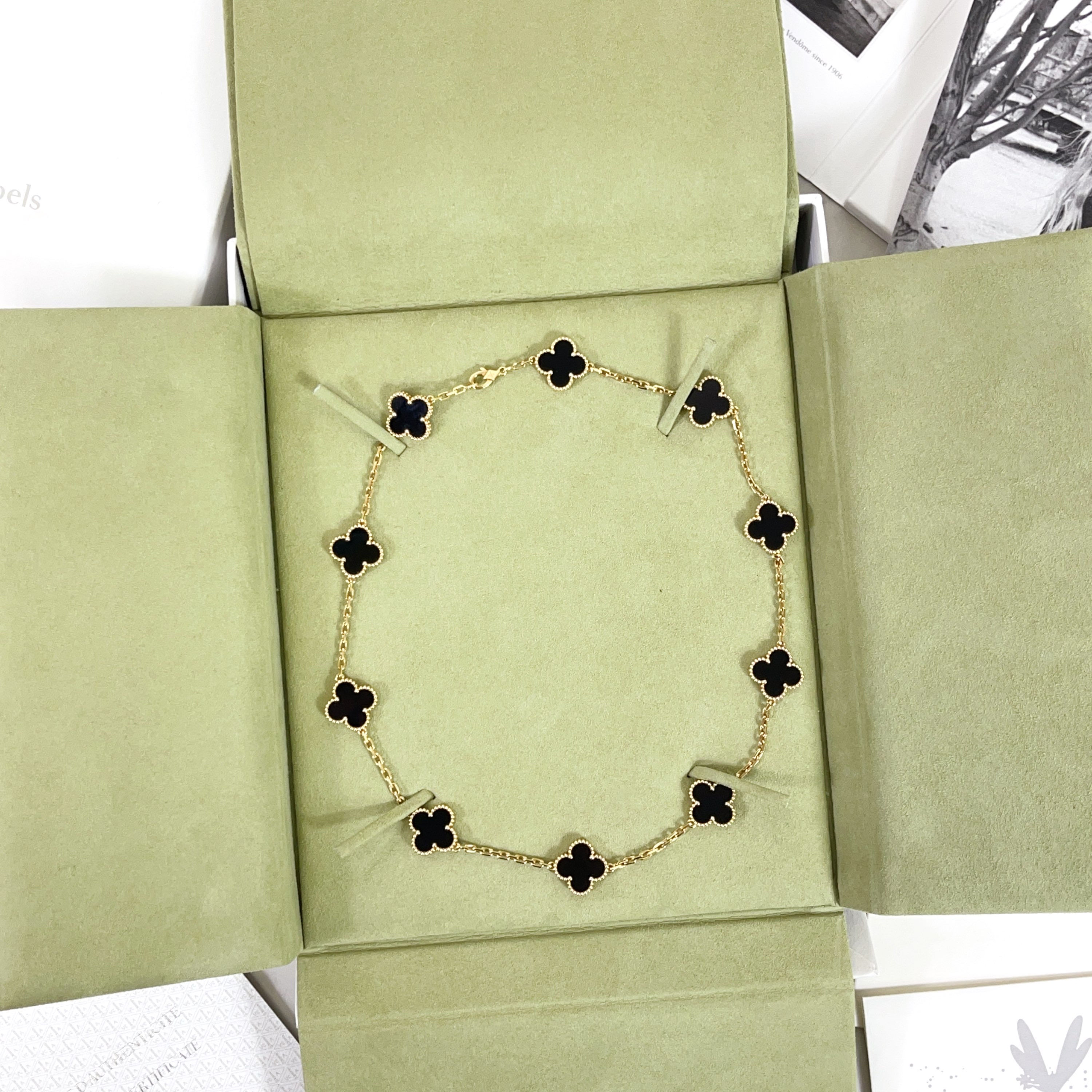 VCA Vintage Alhambra Necklace 10 Motifs in 18K Gold and Onyx