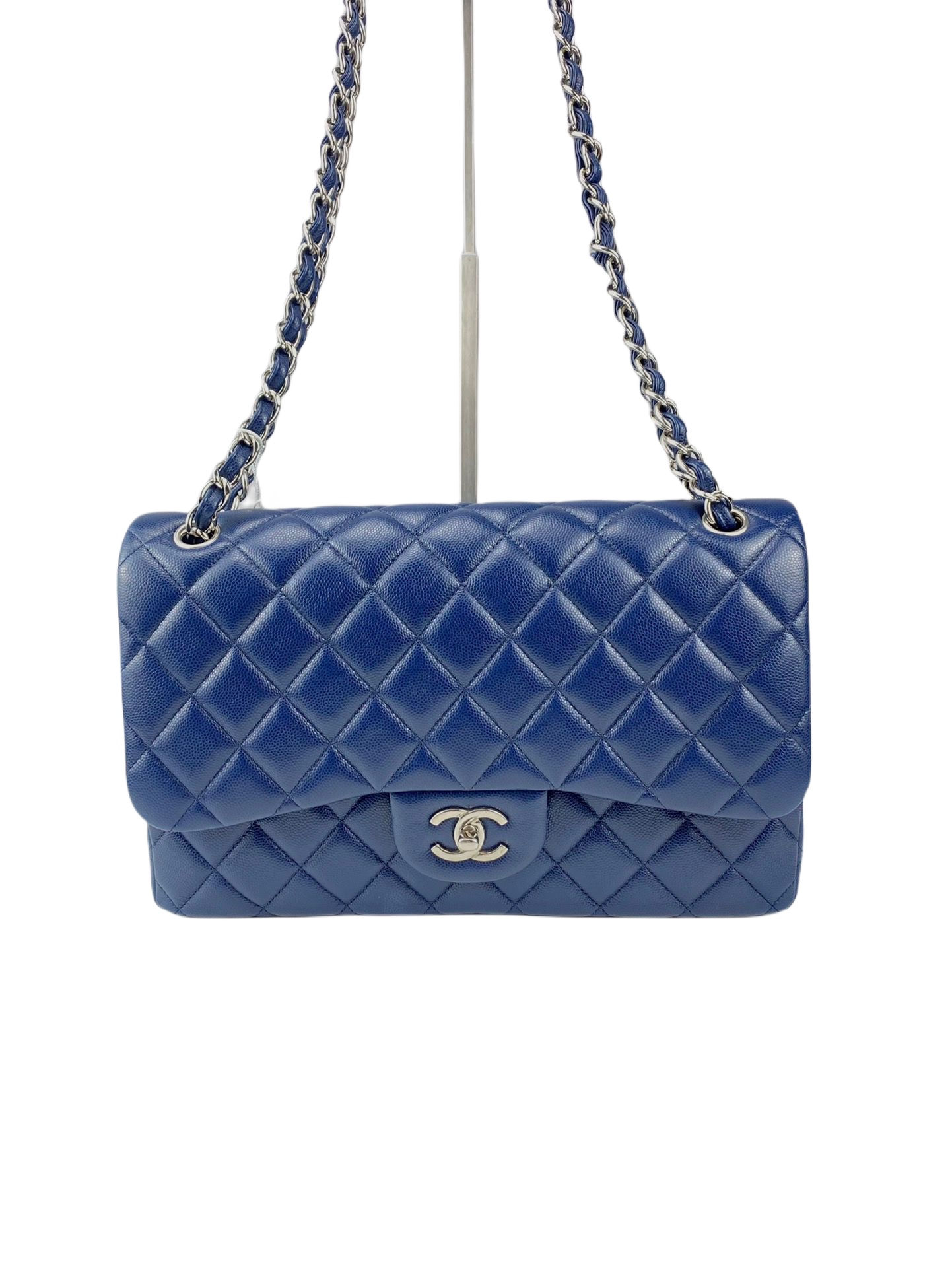 CHANEL CF Double Flap Jumbo Caviar Bluexshw