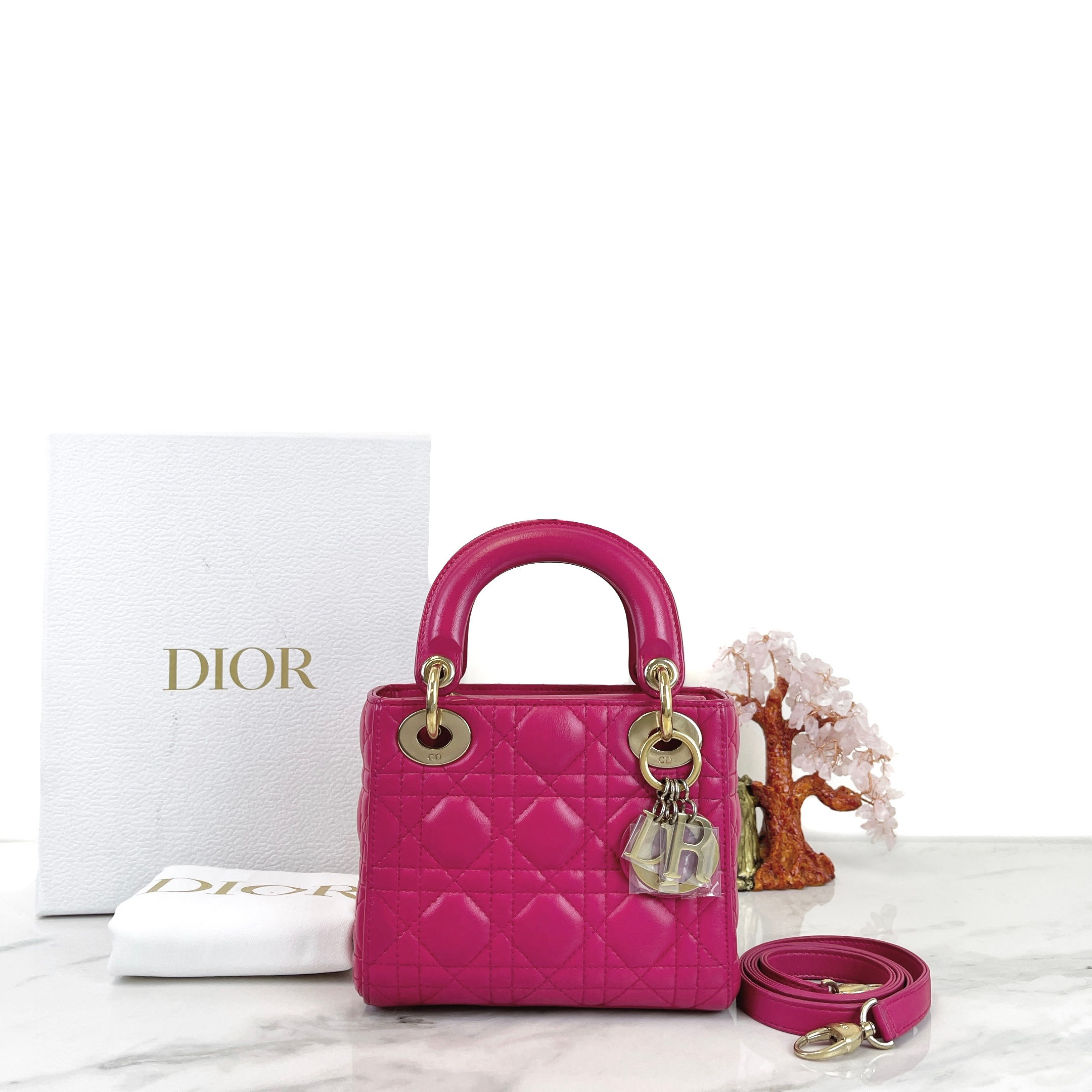 DIOR Lady Dior Mini Bag Lambskin Rose Pink 