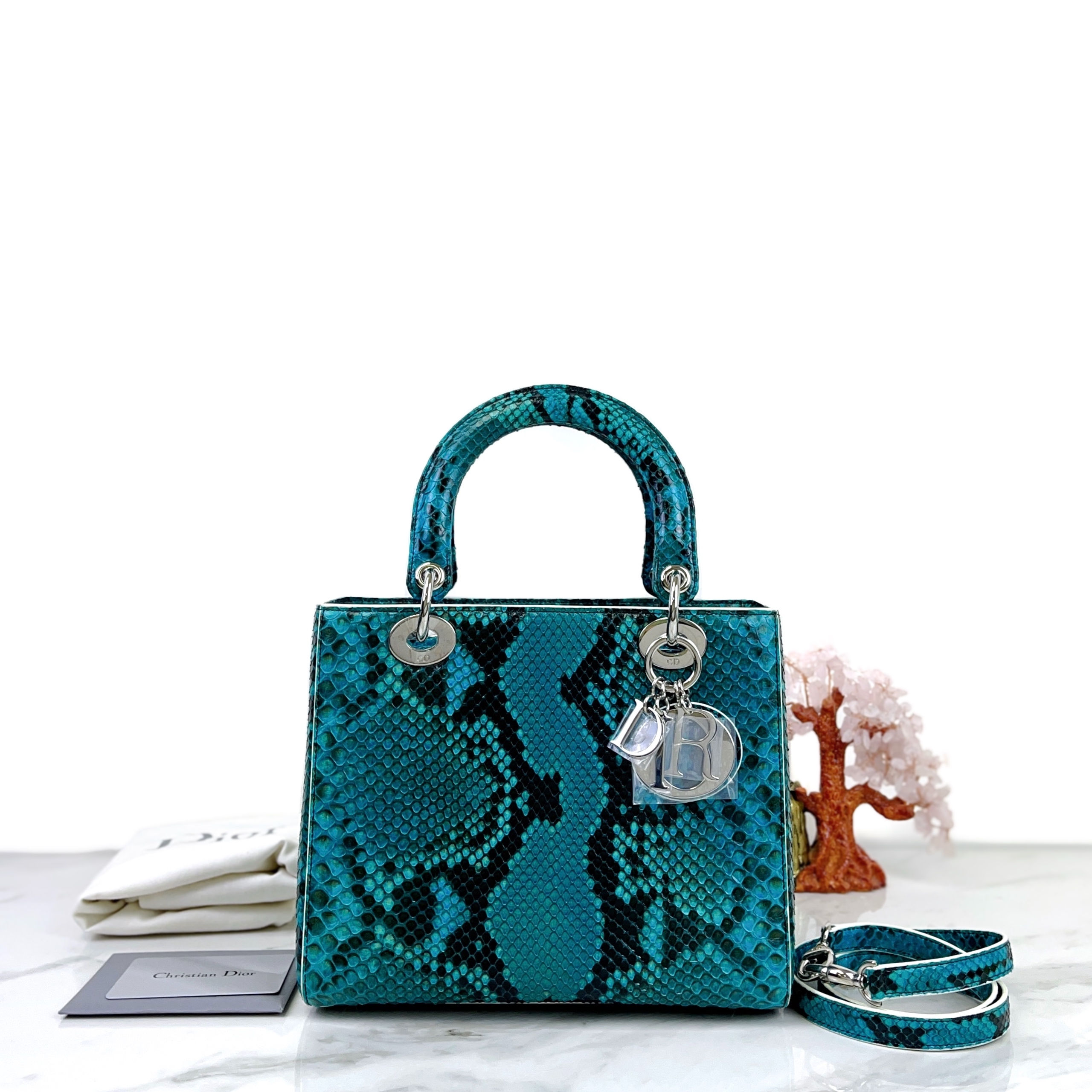 DIOR Lady Dior Medium Snakeskin Turquoise 