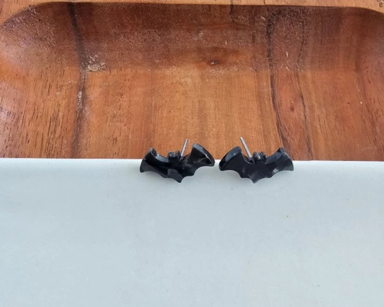 Thumbnail: Black Bat Stud Earrings