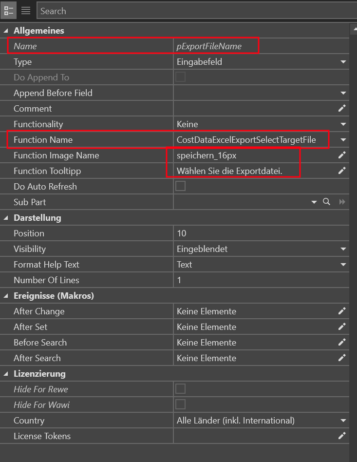 Die Ansicht zeigt die entscheidende Verbindung zwischen dem Datenfeld im Oberflächen-Element und dem Kontextmenü!