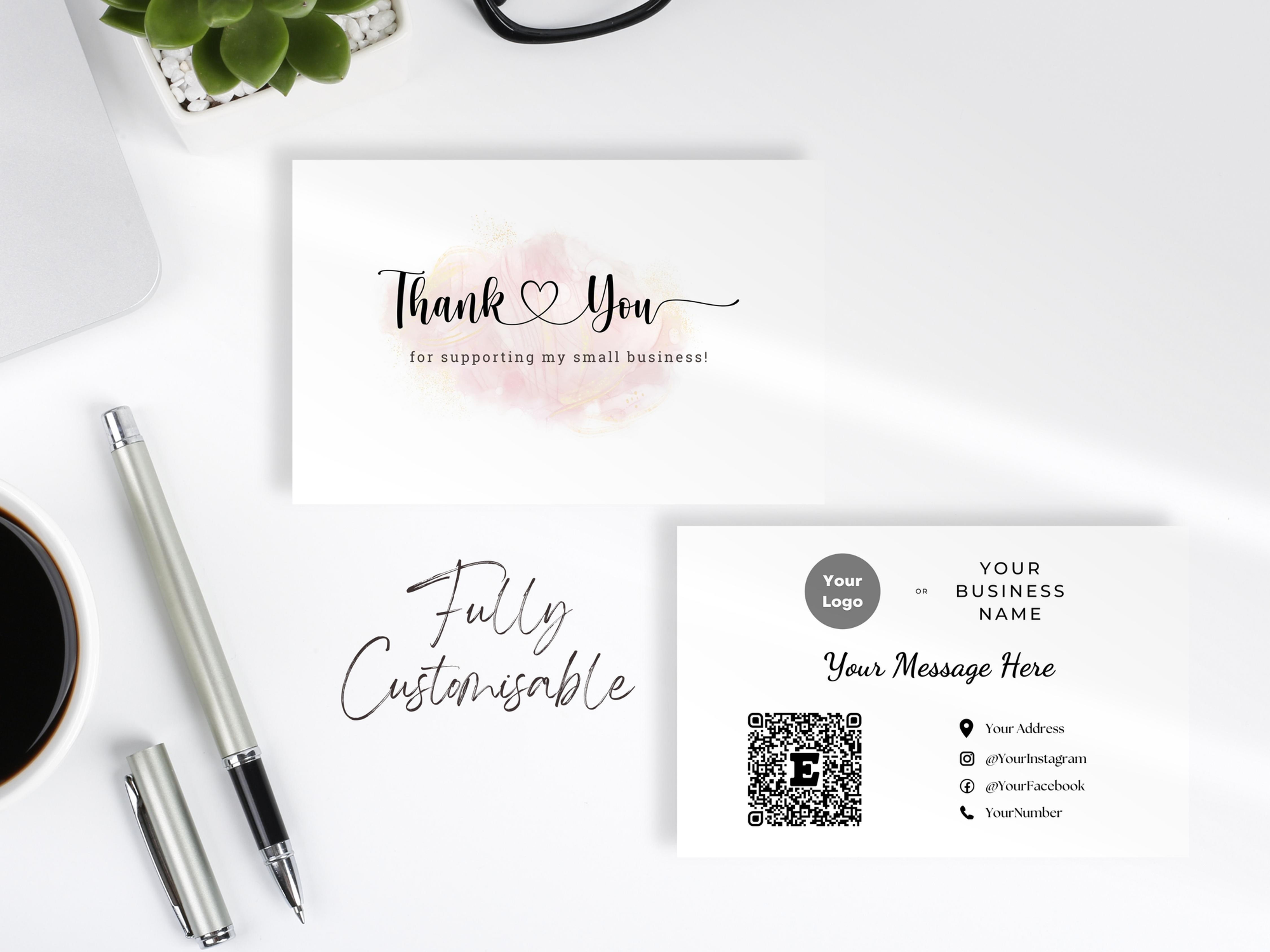 Thank You Card QR Code Abstract Pink