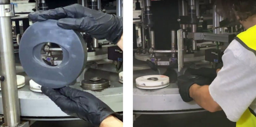 Peça fabricada por CNC removida. Placa de identificação impressa em 3D instalada.