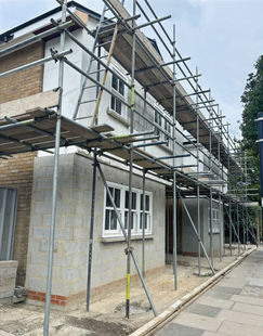Despite the scaffolding, the frontage of Meadowcourt B is much improved, thanks to new sash windows.
