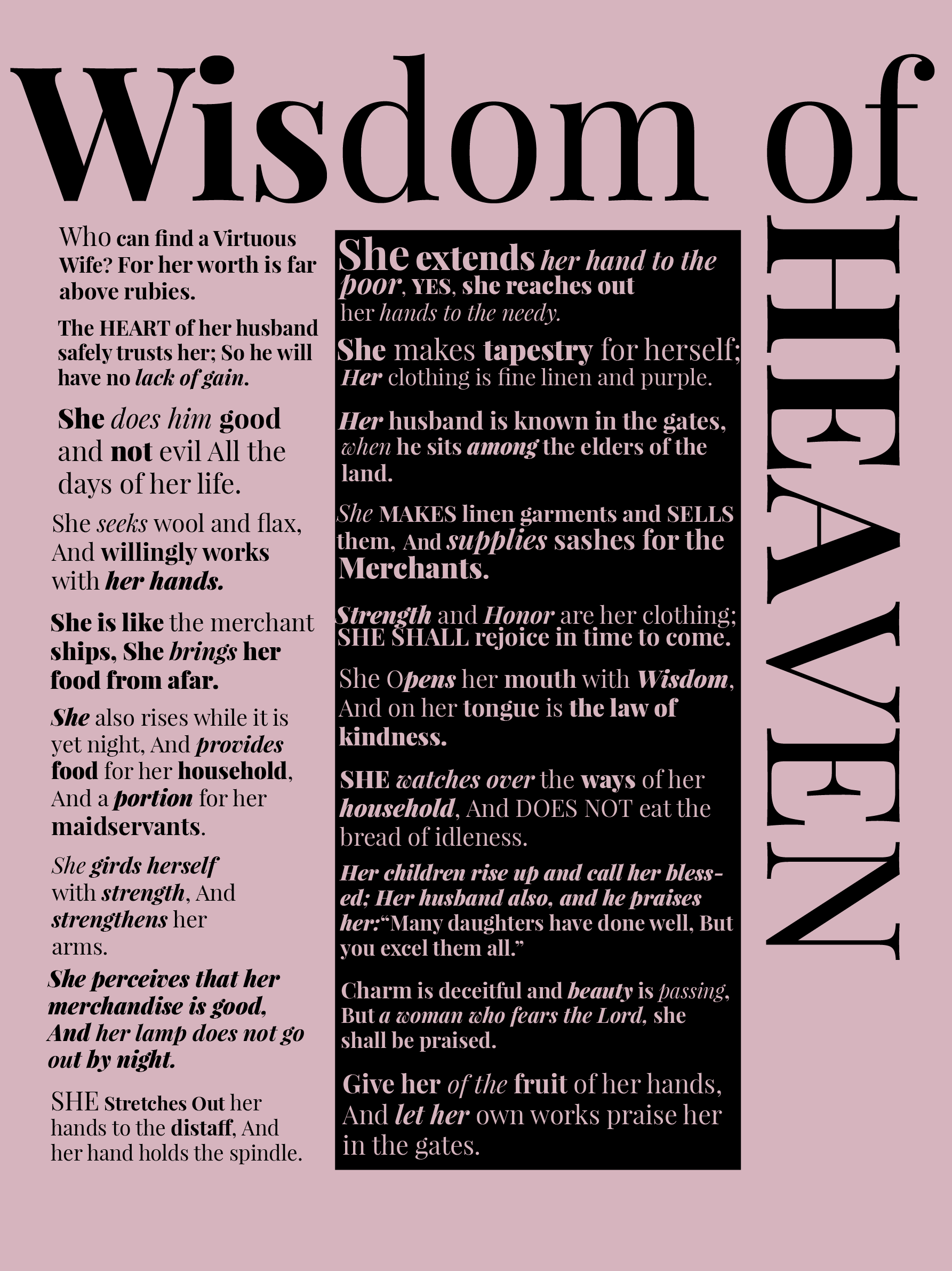 W. Wisdom of heaven; become a virtuous woman in its high level. 