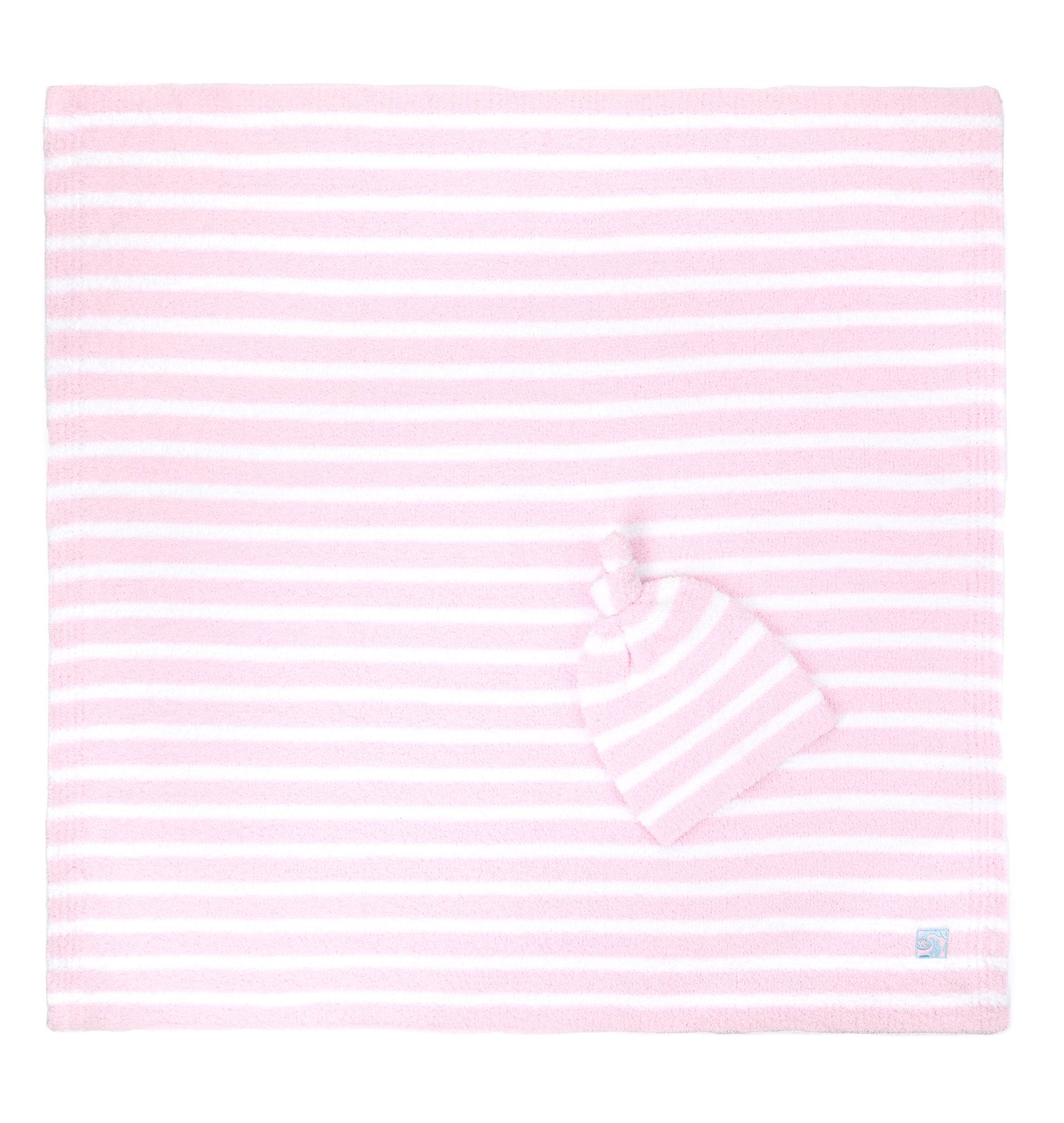Kashwere Stripe Baby Blanket w/cap Pink Orchid/White
