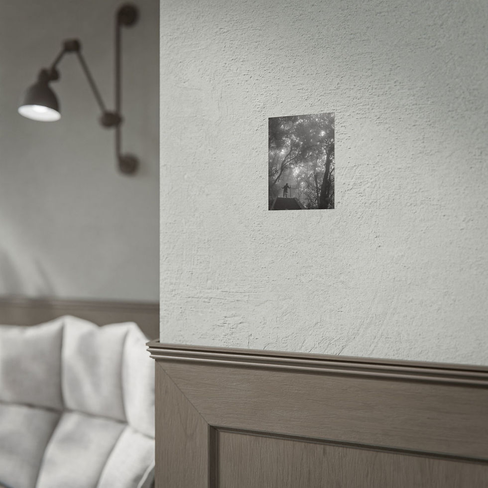 Thumbnail: Black and white abstract poster print displayed on a clean white wall.