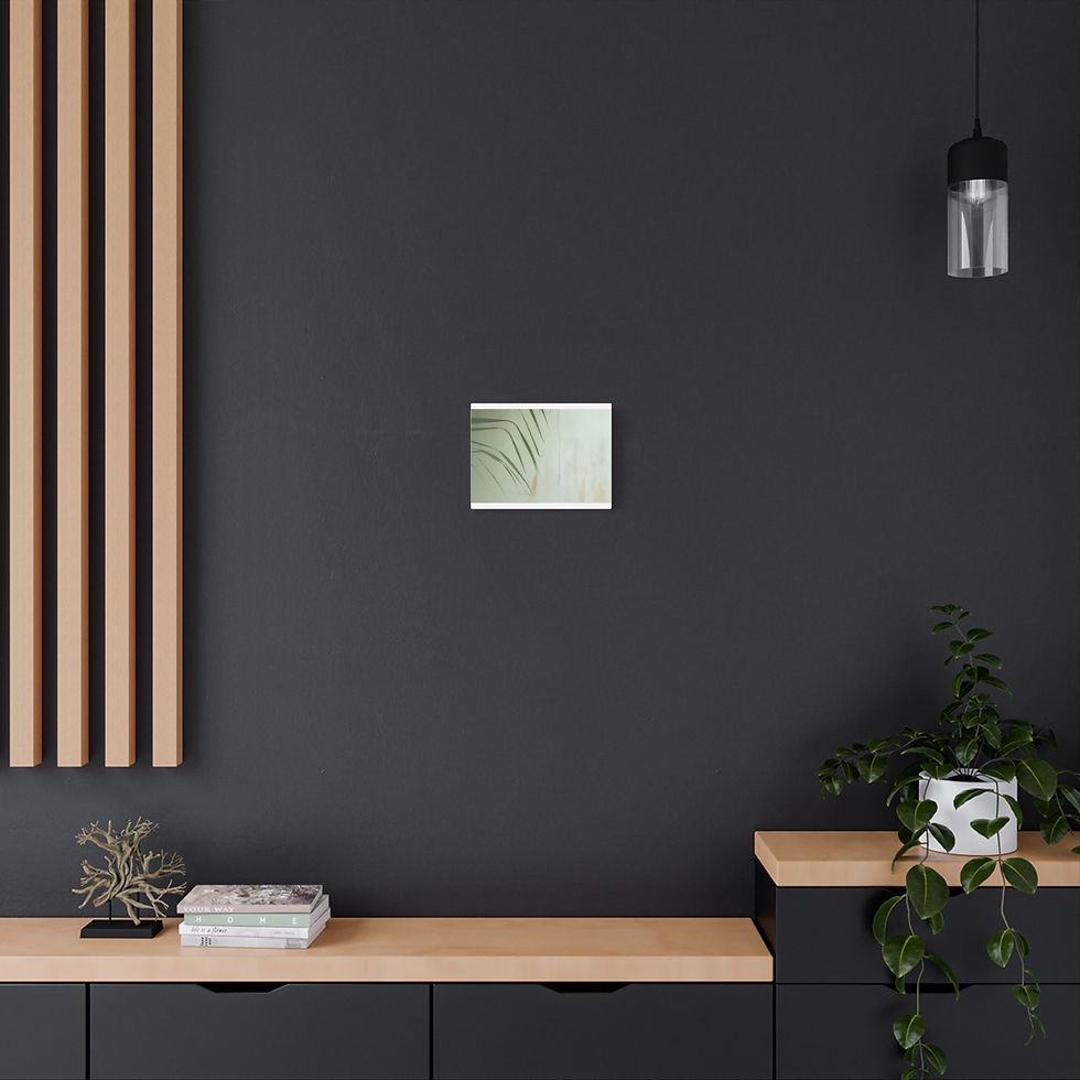 Thumbnail: Minimalist framed abstract green art hangs on dark wall in modern room.