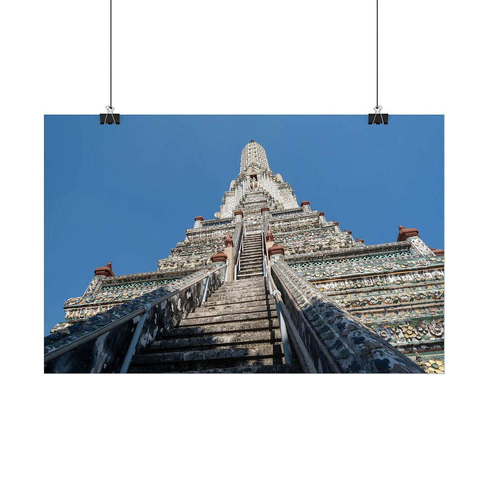 Thumbnail: Towering ornate temple steps ascending towards a clear blue sky.