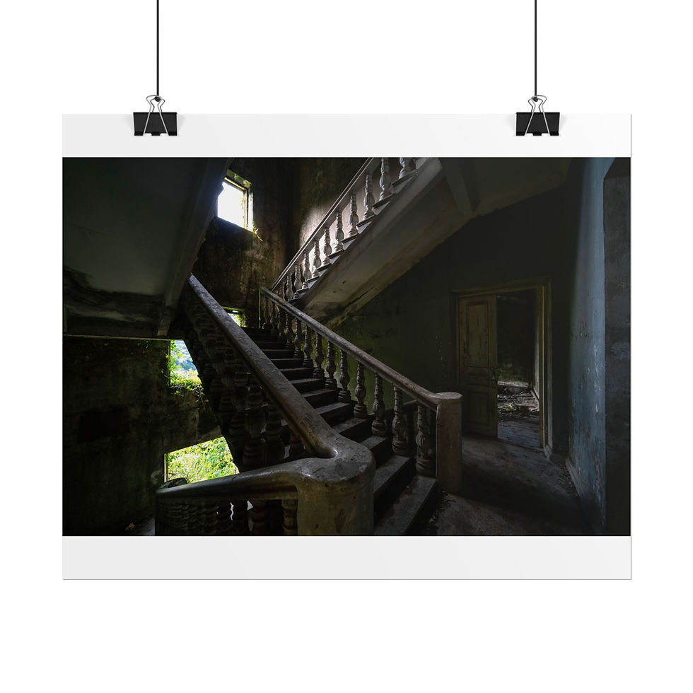 Thumbnail: Framed poster: ornate abandoned staircase in Georgia, dramatic wall art.