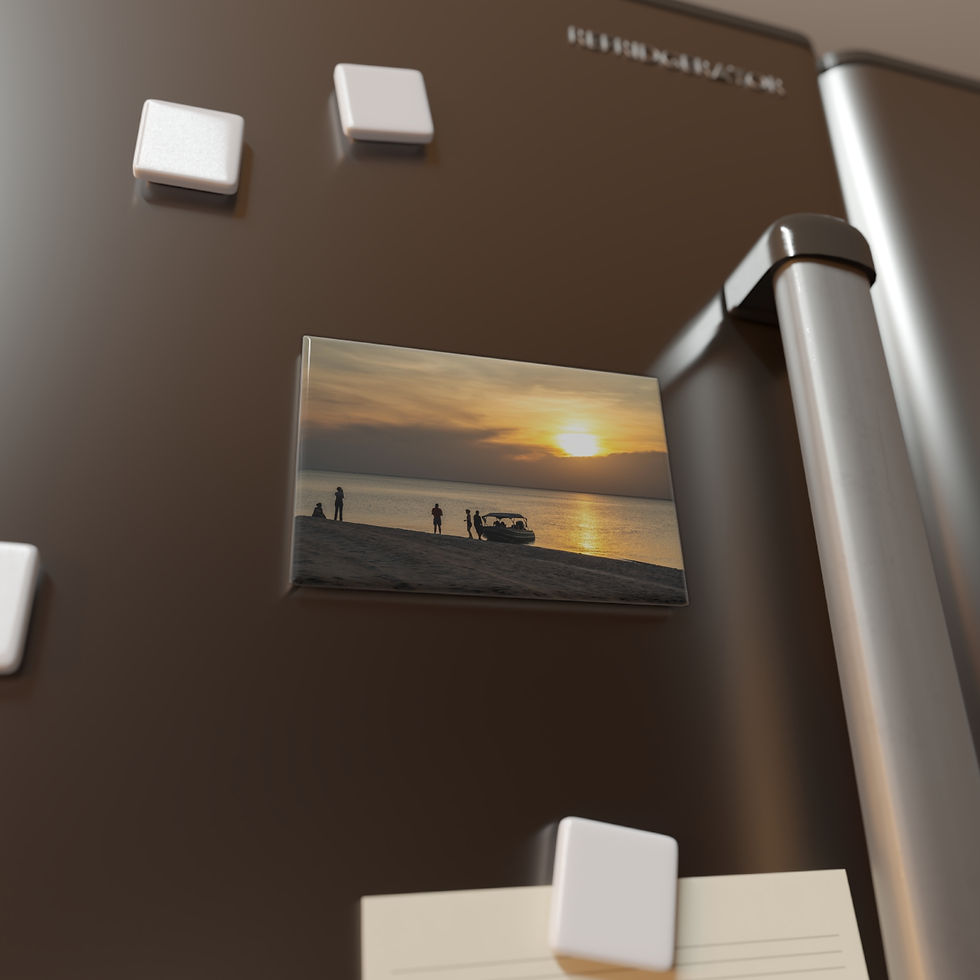 Thumbnail: Refrigerator magnet displaying sunset over beach with people and golf cart.