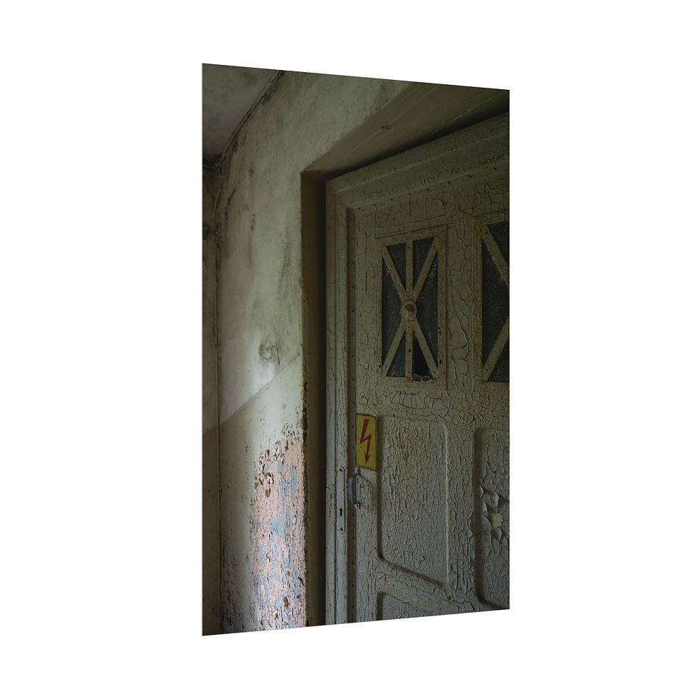 Thumbnail: Rustic, weathered white wooden door with peeling paint and intricate details.