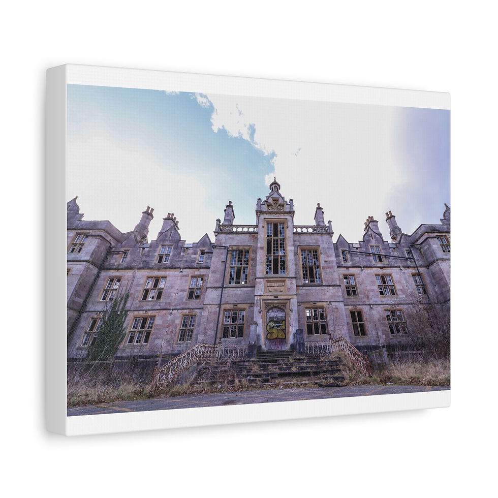 Thumbnail: Crumbling, gothic-style abandoned stone mansion with broken windows, cloudy sky.