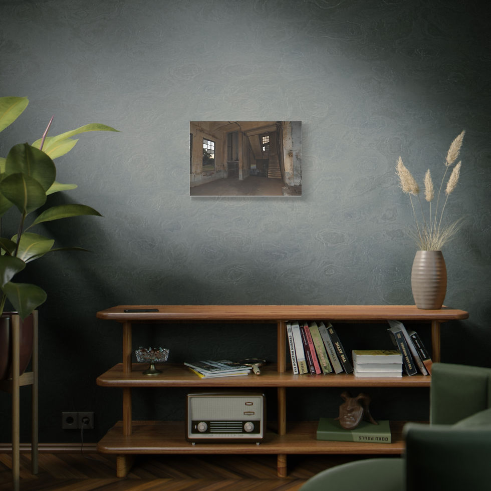 Thumbnail: Dark modern living room, framed abstract canvas art above wooden console table.