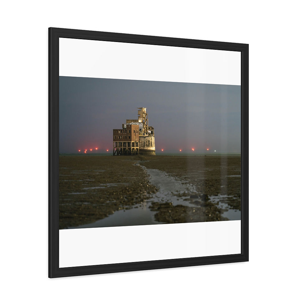 Thumbnail: Decaying monument in a muddy swamp with distant red lights.
