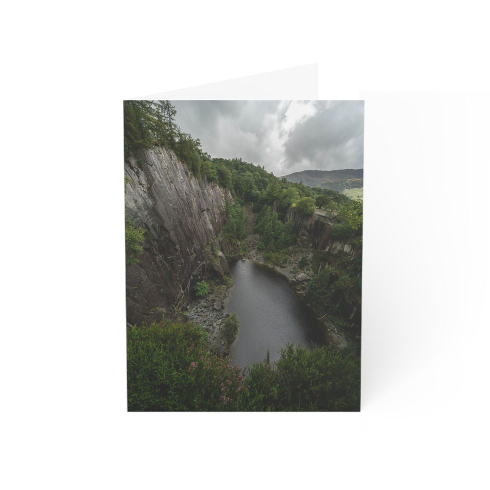 Thumbnail: Greeting card showing a deep quarry lake surrounded by rocky cliffs and foliage.