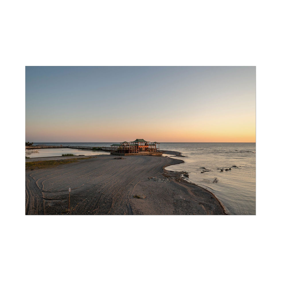 Thumbnail: Anaklia Beach sunset over Black Sea, with a coastal building.
