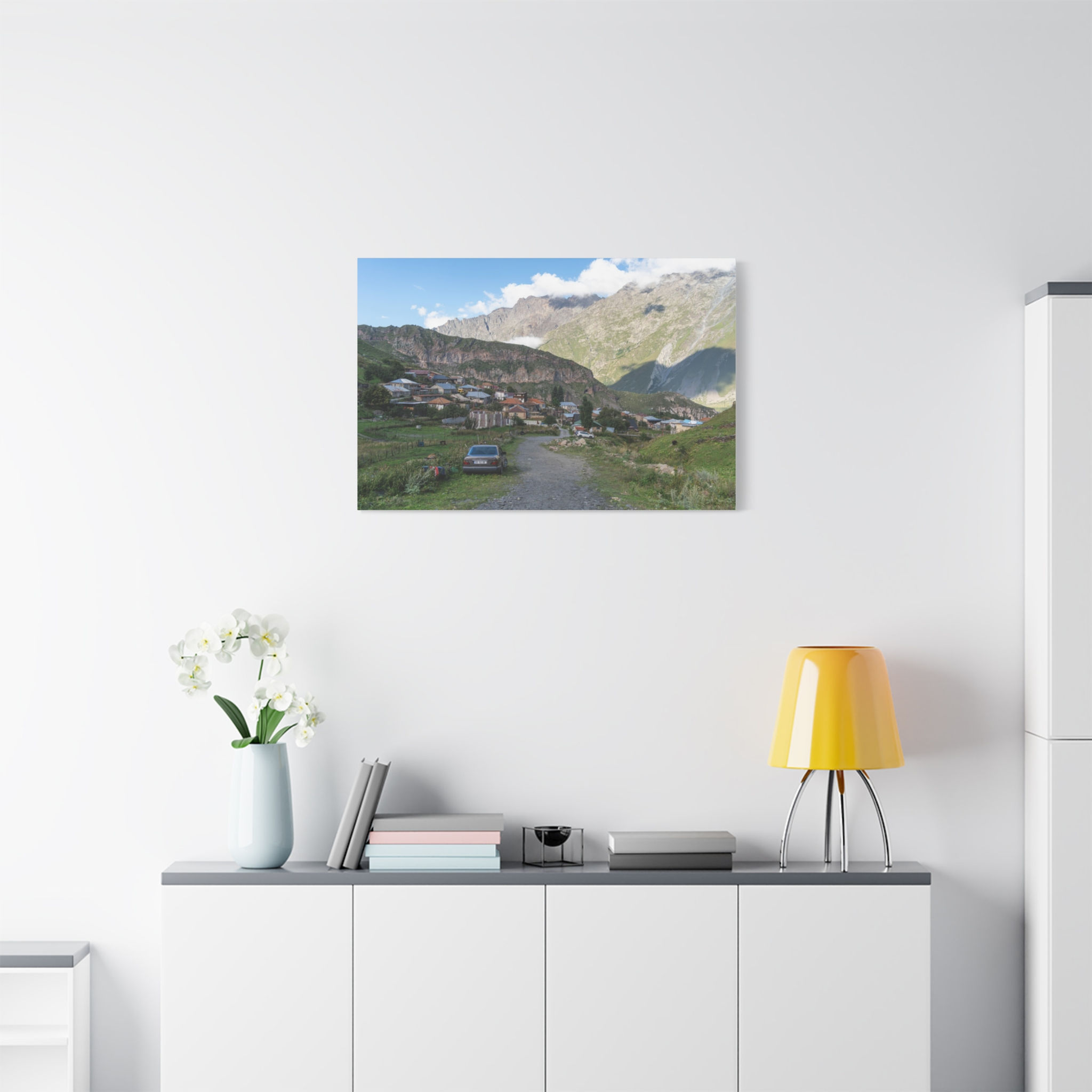 Canvas Print | Gergeti Village and Caucasus Mountains, Kazbegi Georgia Wall Art