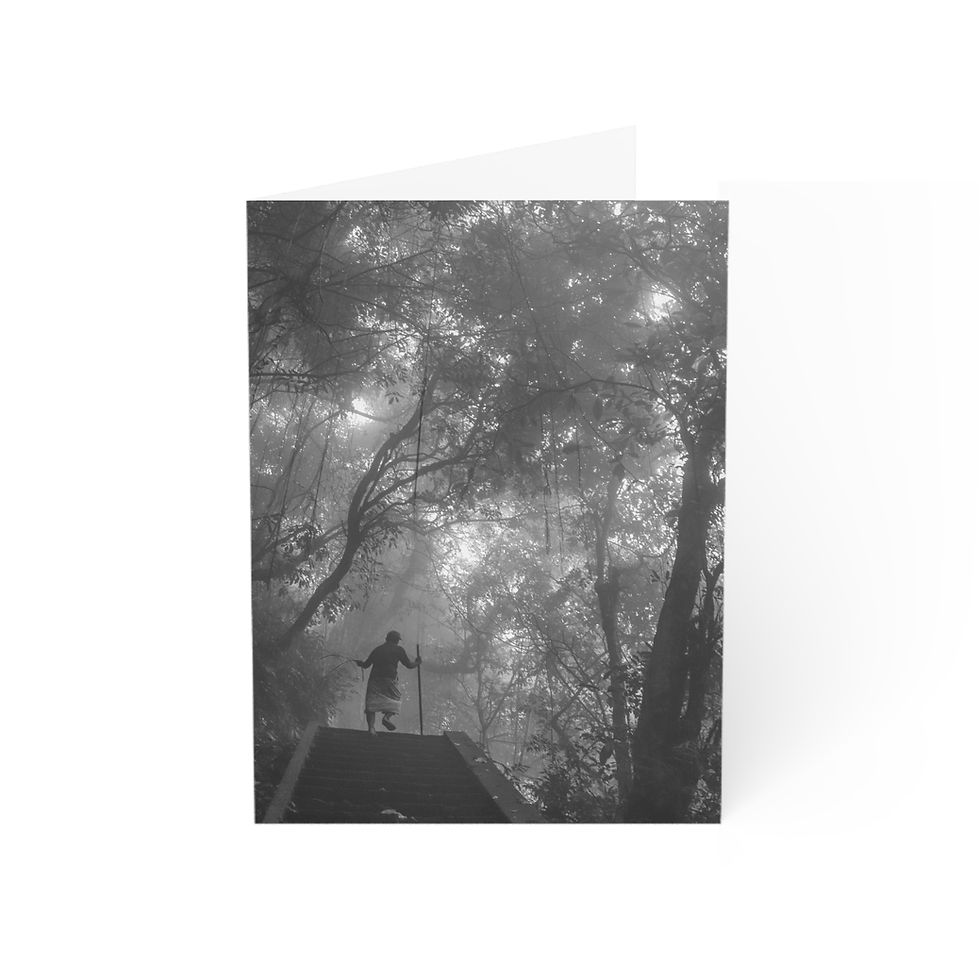 Thumbnail: Man Walking Up The Balinese Mountain | Greeting Cards - Pack of 1, 10, 30 or 50