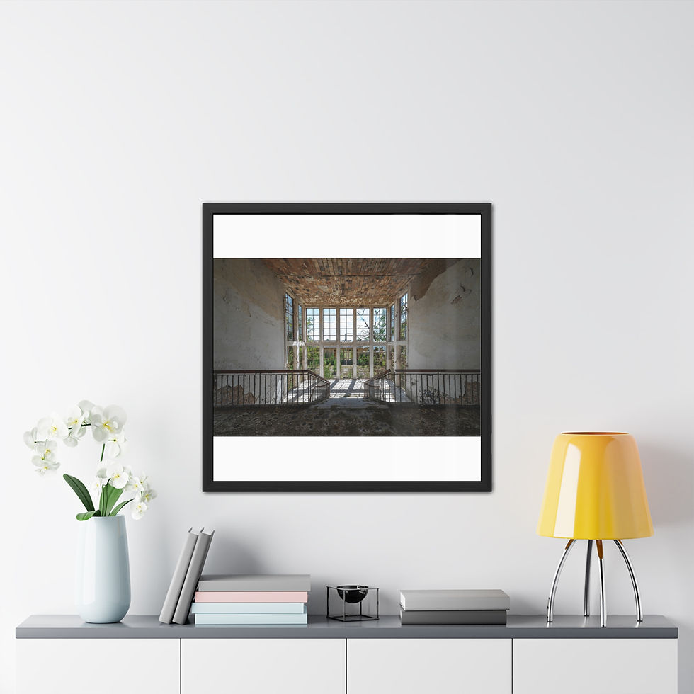 Thumbnail: Catacombs Poster Print - The Quiet Corridor. Long, empty hallway, distant windows.