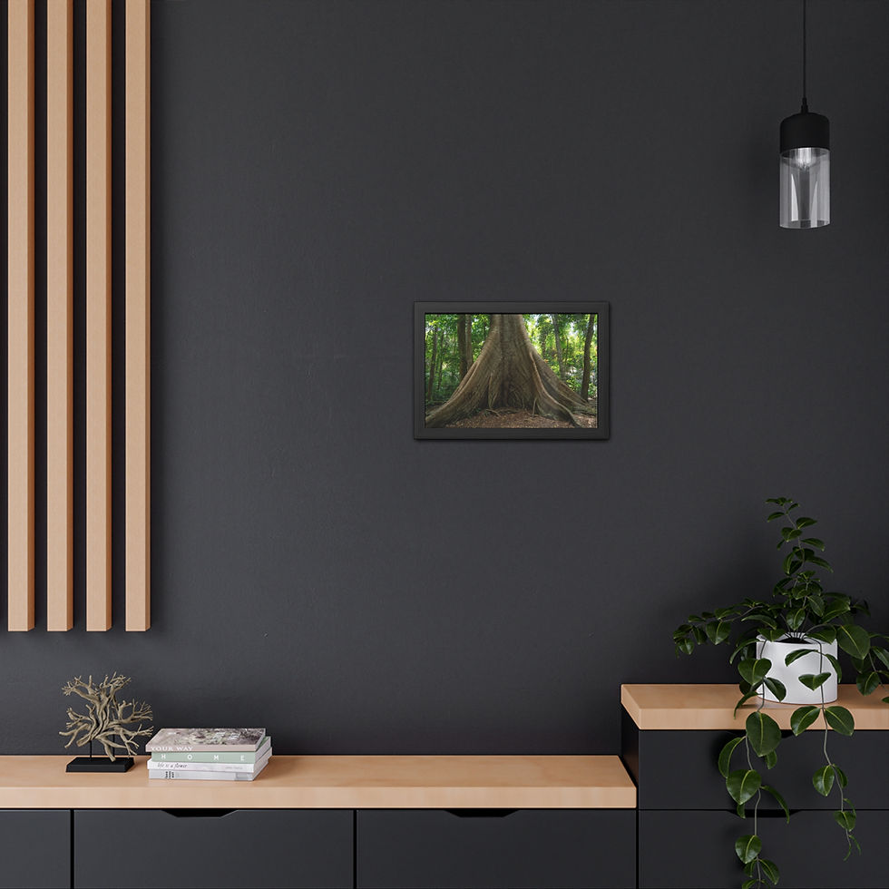 Thumbnail: Framed forest tree artwork on dark wall with modern wooden decor.