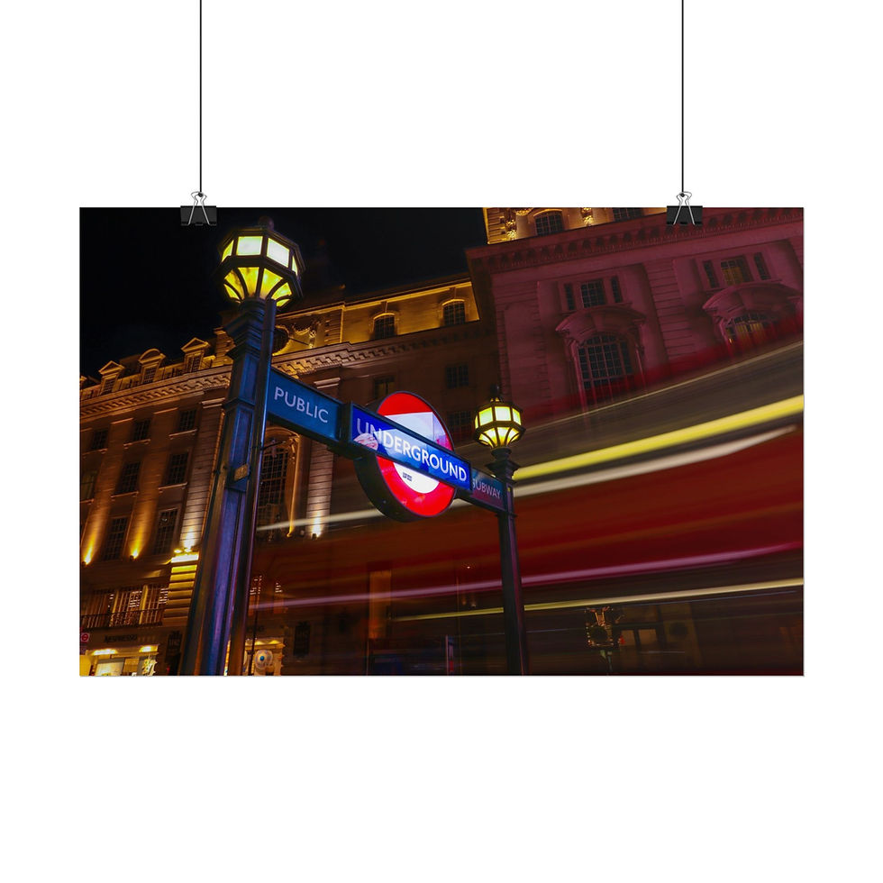 Thumbnail: Illuminated London Underground sign at night with blurred traffic lights.