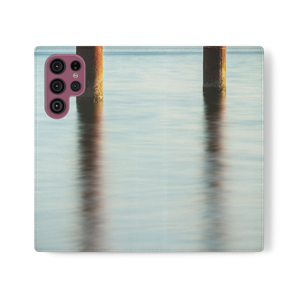 Thumbnail: Smartphone flip case with pier pilings reflected in serene water.