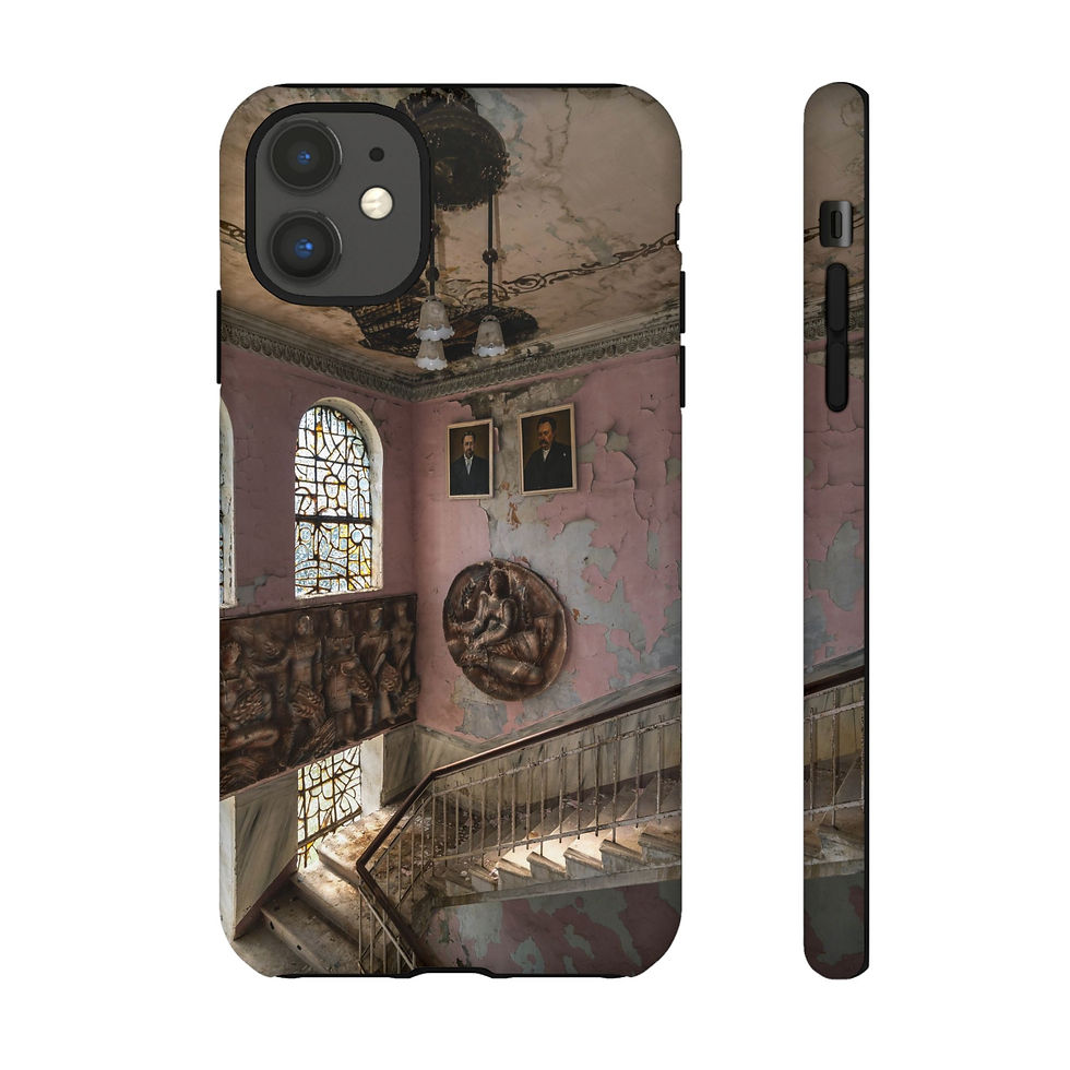 Thumbnail: Protective phone case featuring old, ornate decaying staircase with stained glass window.