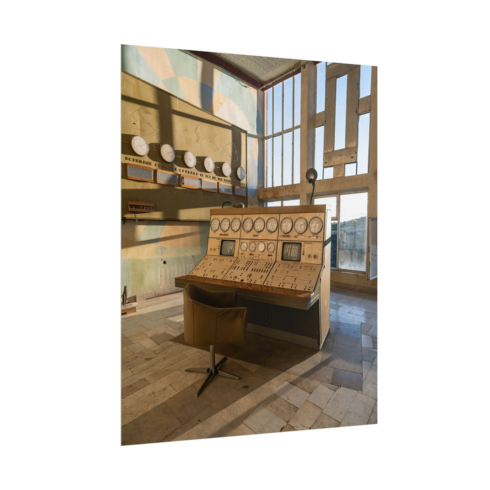 Thumbnail: Abandoned industrial control room with vintage console, gauges, and large windows.