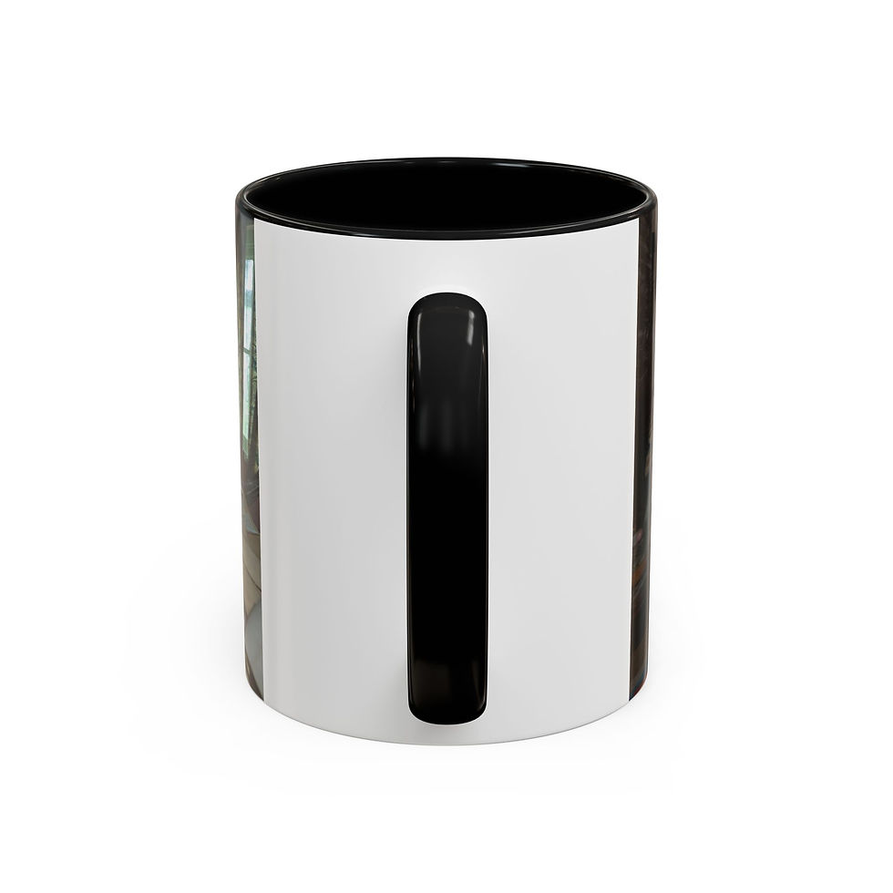 Thumbnail: White coffee mug with black handle and interior, blank surface.