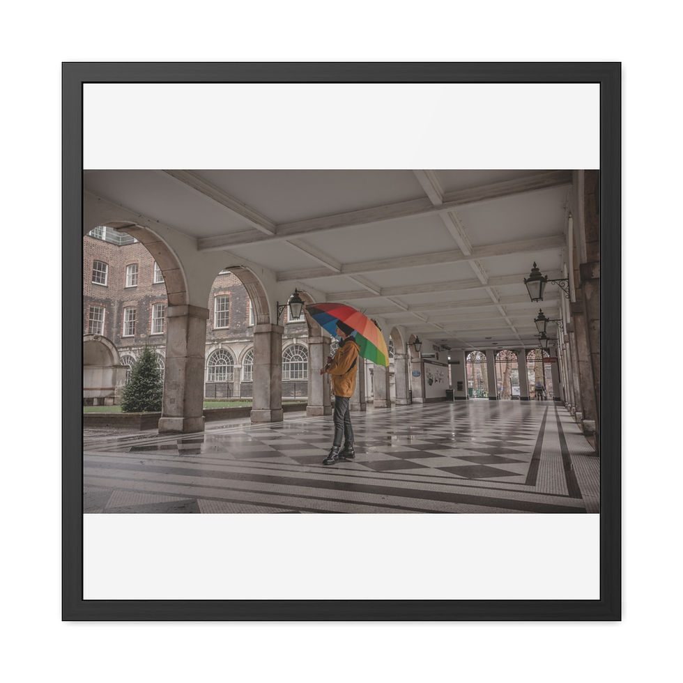 Thumbnail: Person with rainbow umbrella under arches. Framed Print | Central London Wall Art.