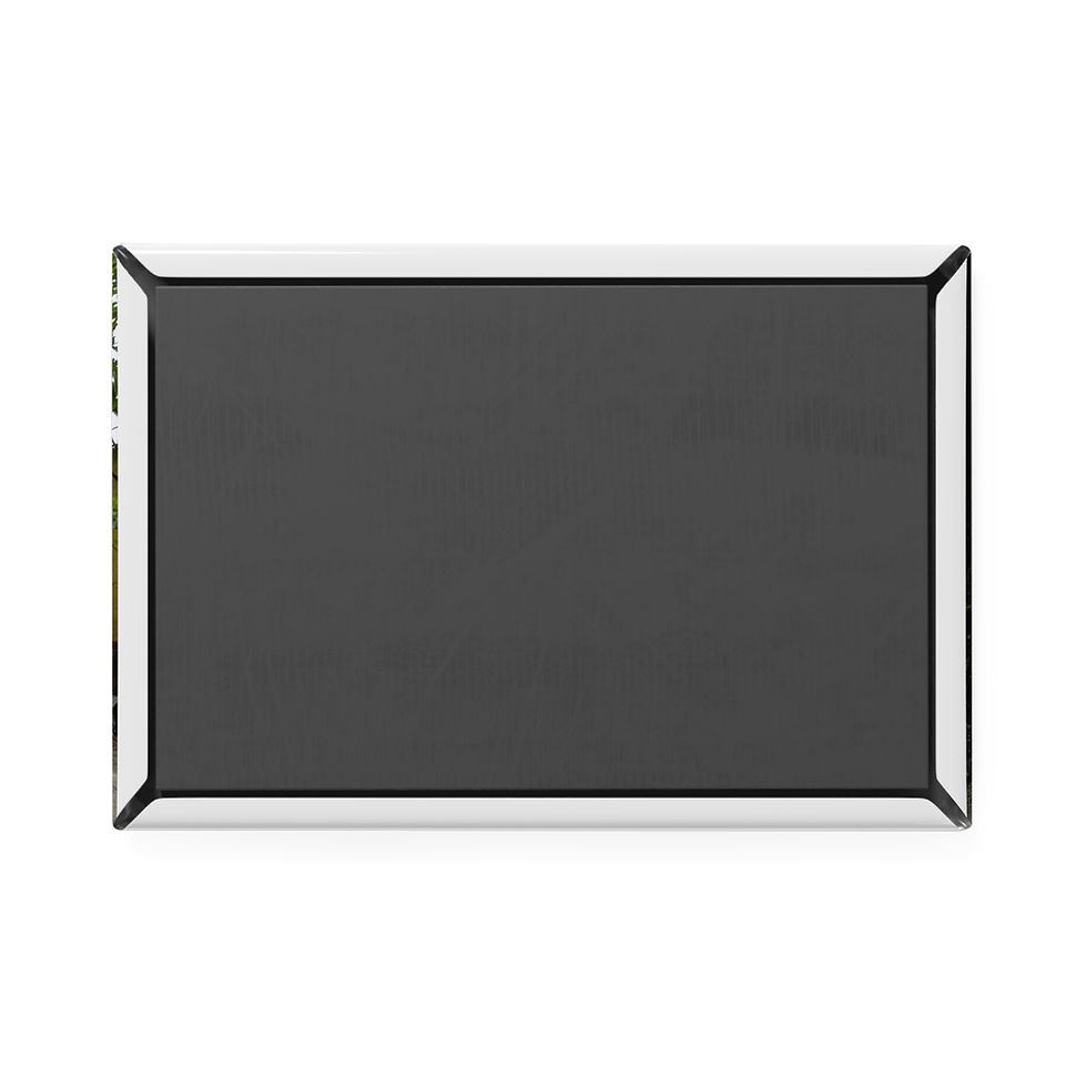 Thumbnail: Blank rectangular fridge magnet with dark gray surface and white trim.