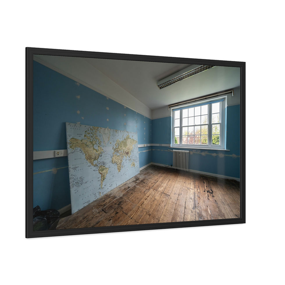 Thumbnail: Framed Print | Abandoned Classroom, World Map - Sussex School Wall Art
