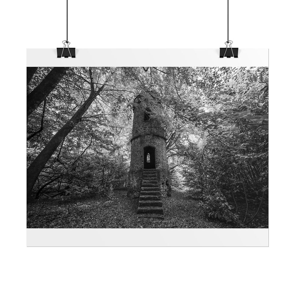 Thumbnail: Ruinous stone tower with stairs nestled within a dark, enchanting forest.