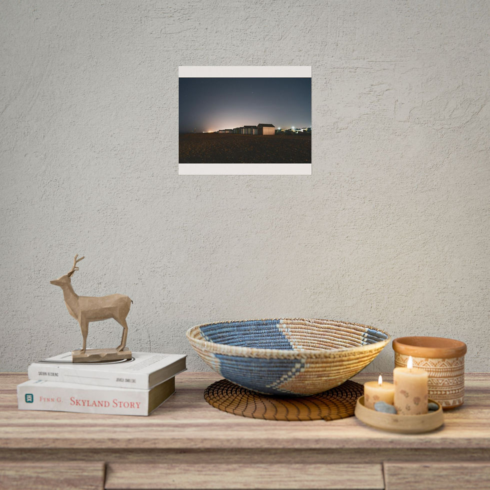 Thumbnail: Wall art showing night scene, home decor on wooden console table.