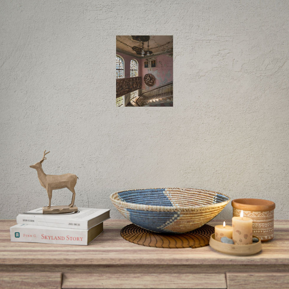 Thumbnail: Wall art featuring an old building's arched interior with sunlit windows.