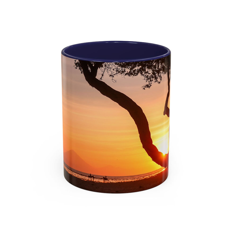 Thumbnail: Coffee mug displaying a vibrant sunset scene with a tree silhouette.